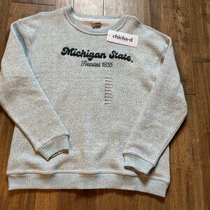 Chicka-d Warm Up Crew Michigan State Chainstitch Embroidery sweatshirt, Medium